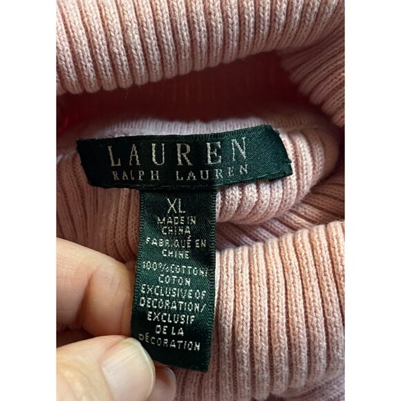 Lauren Ralph Lauren XL Pink Ribbed Turtleneck Sweater preppy  embroidered logo - Picture 5 of 10